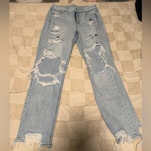 Distressed Light Blue Jeans Long